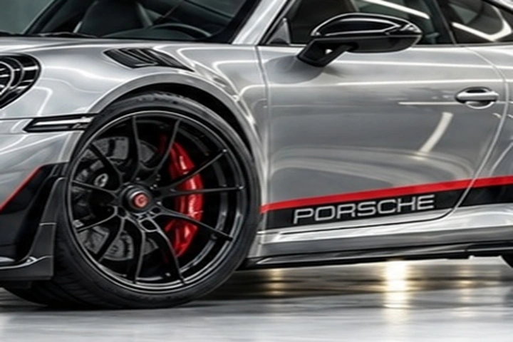 Czarna felga i czerwony zacisk hamulcowy Porsche